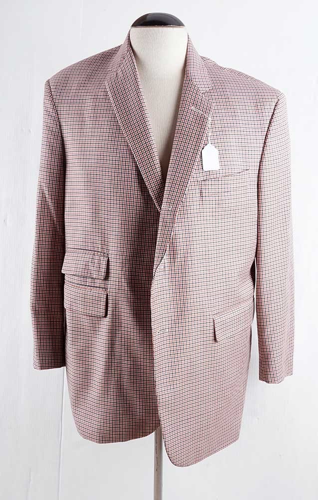 BROOKS BROTHERS: Description française: BROOKS BROTHERS Veste tailleur Black Fleece par Thom Browne de laine beige à carreaux bleus et rouges. Taille 5 English Description: BROOKS BROTHERS Black Fleece suit 