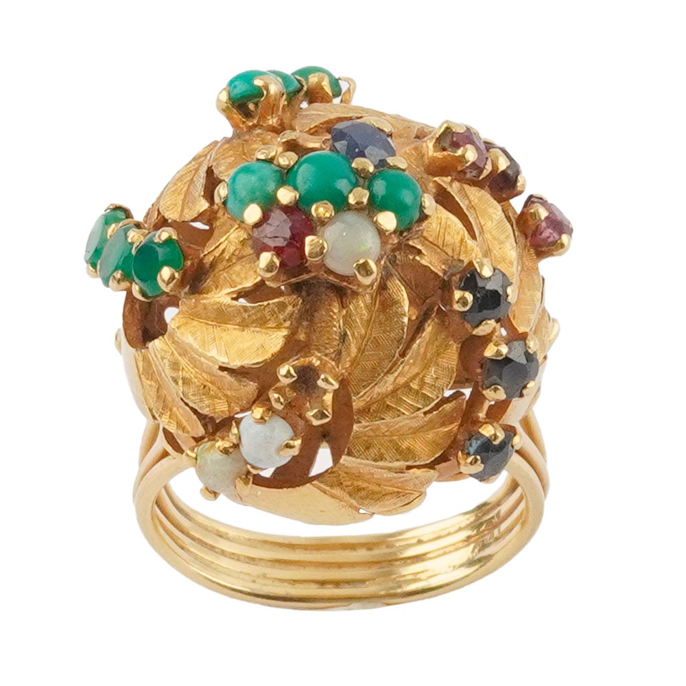 OR 18K / 18K GOLD: Description française: OR 18K / 18K GOLD Bague en or jaune 18K sertie de pierres de couleur. Poids brut: 11.3 g Taille: 5.25 US English Description: 18K GOLD 18K yellow gold ring set with
