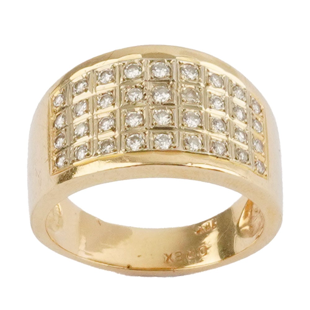 OR 18K / 18K GOLD: Description française: OR 18K / 18K GOLD Bague en or jaune 18K sertie de diamants pesant approximativement 1.0 ct, pureté: VS, couleur: G -H Poids brut: 8.7 g Taille: 8.25 US English
