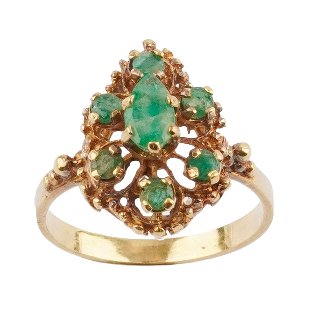 OR 14K / 14K GOLD: Description française: OR 14K / 14K GOLD Bague en or jaune 14K sertie de pierres vertes. Poids brut: 3.6 g Taille: 7.25 US English Description: 14K GOLD / 14K GOLD 14K yellow gold ring set with g