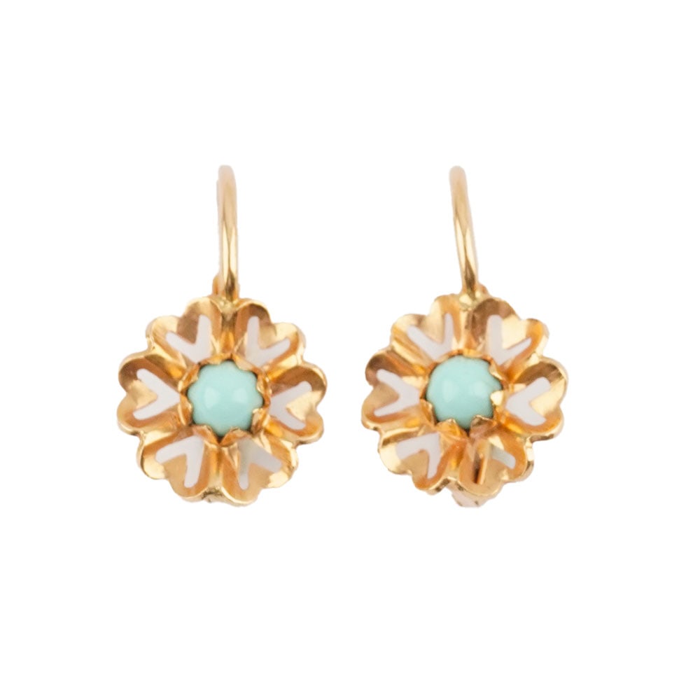 OR 18K /18K GOLD: Description française: OR 18K /18K GOLD Boucles d'oreilles en or jaune 18K serties de pierres bleue pâle. Poids brut: 2.1 g English Description: 18K GOLD /18K GOLD 18K yellow gold earrings
