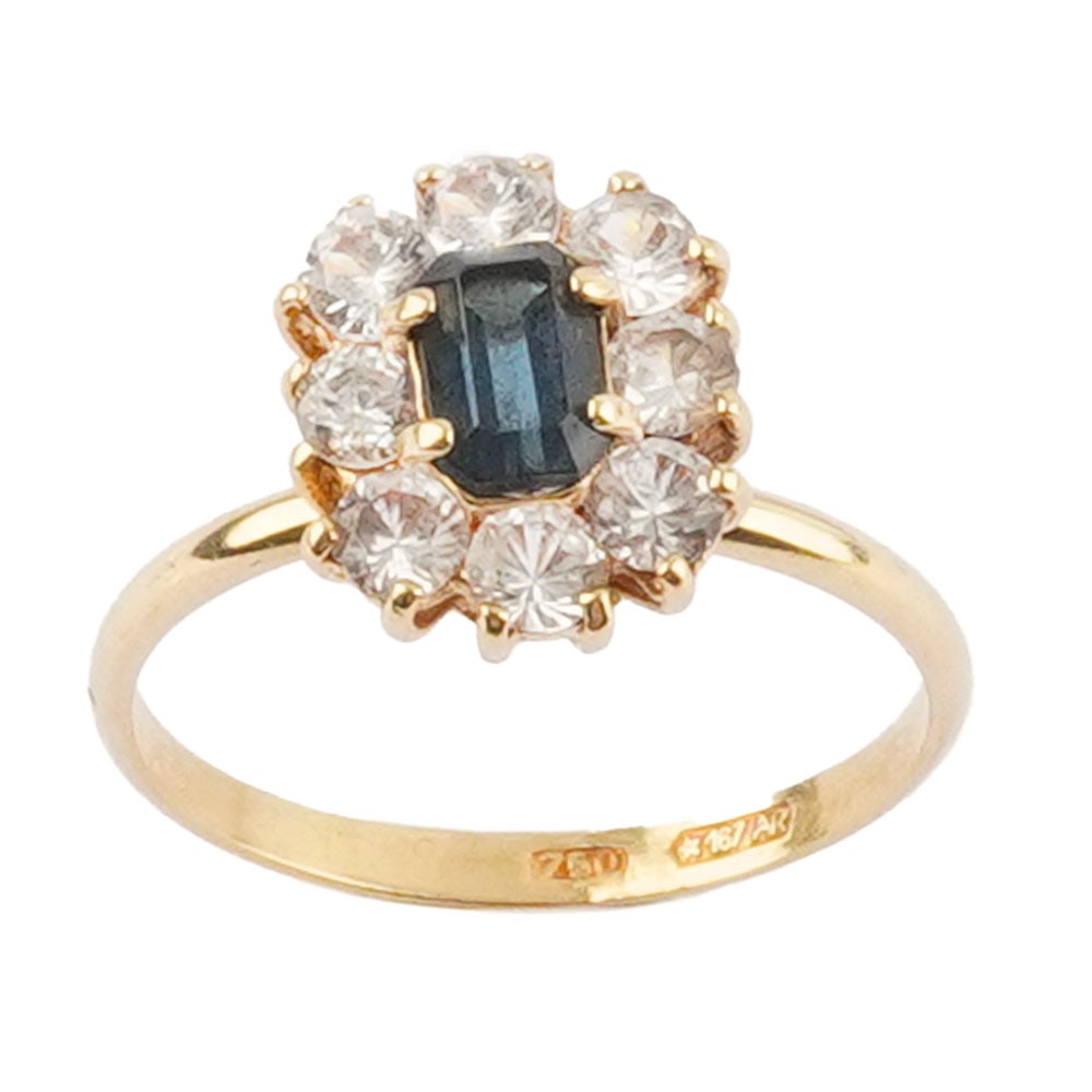 OR 18K / 18K GOLD: Description française: OR 18K / 18K GOLD Bague en or jaune 18K sertie de pierres de couleur Poids brut: 3.2 g Taille: 8 US English Description: 18K GOLD 18K yellow gold ring set with colored