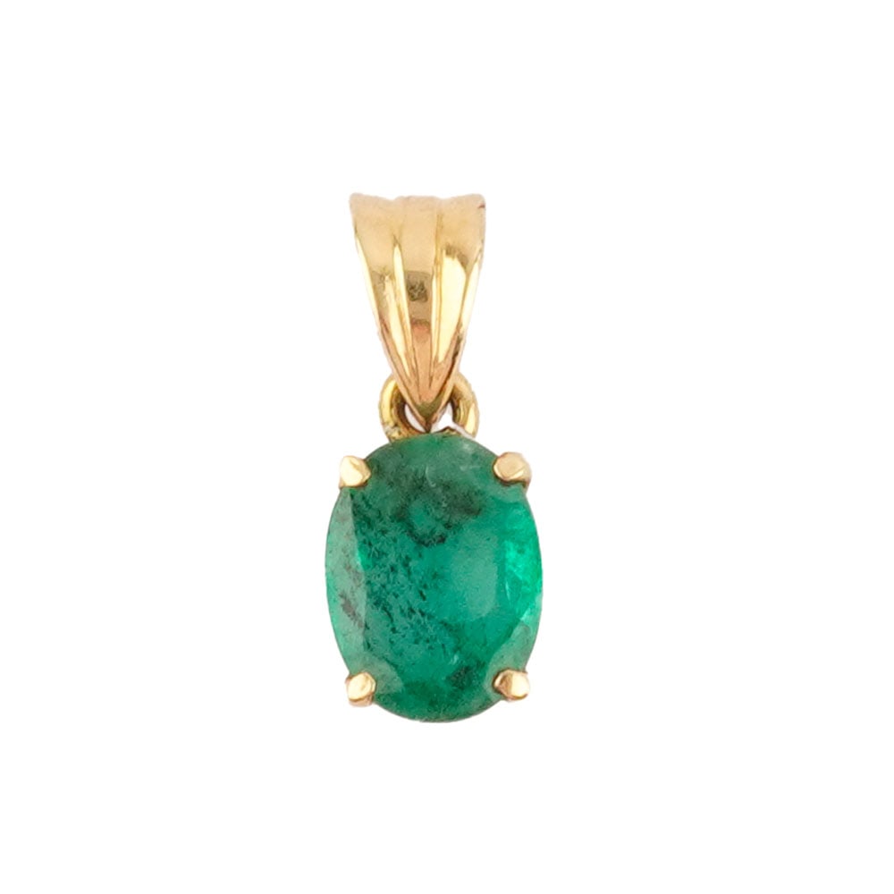OR 18K /18K GOLD: Description française: OR 18K /18K GOLD Pendentif en or jaune 18K serti d'une émeraude. Poids brut: 0.7 g English Description: 18K GOLD 18K yellow gold pendant set with an emerald. Gross