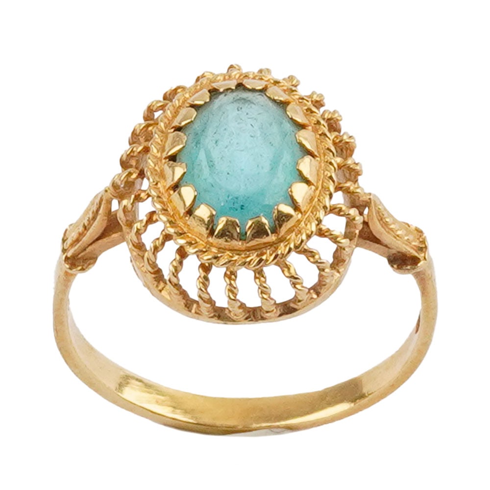 OR 18K / 18K GOLD: Description française: OR 18K / 18K GOLD Bague en or jaune 18K sertie d'une pierre vert pâle. Poids brut: 3.0g Taille: 6.5 US English Description: 18K GOLD 18K yellow gold ring set with a