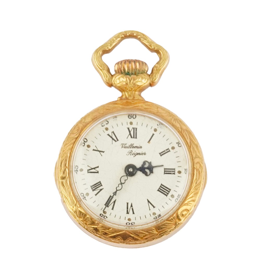 VUILLEMIN RÉGNIER: Description française: VUILLEMIN RÉGNIER Montre à gousset Vuillemin Régnier en or 18K , ponçon de tête d'aigle, boîtier de 23 mm, chiffres romains appliqués