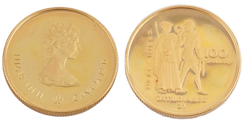 100$ CANADA / 0.917 GOLD: Description française: 100$ CANADA / 0.917 GOLD Une pièce de monnaie Olympique de 100$ Canada de 1976 en or 0.917, poids 16.97 g Boîte d’origine et certificat C22340 English
