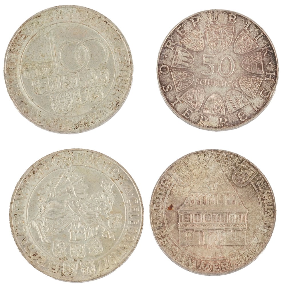 SCHILLING: Description française: SCHILLING Lot comprenant: - une pièce de 100 schilling de 1977 en argent 0.640, poids 24.0 g, - une pièce de 50 schillling de 1973 en argent 0.640, poids 20.0 g,