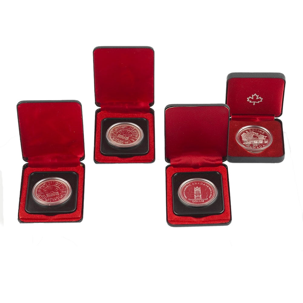 1 $ CANADA / 0.500 SILVER: Description française: 1 $ CANADA / 0.500 SILVER Lot comprenant quatre pièce de monnaie de 1$ en argent 0.500, poids 23.33 g chaque English Description: 1 $ CANADA / 0.500 SILVER Lot