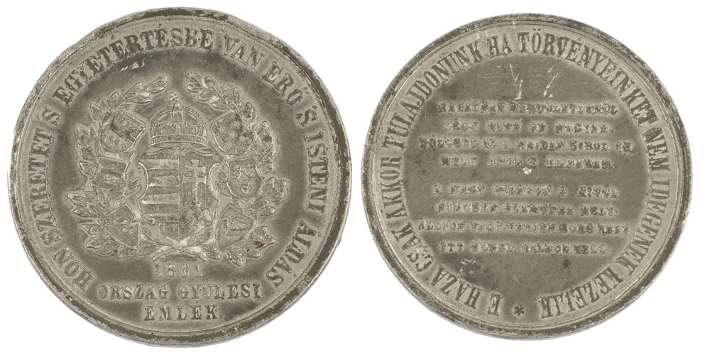 MÉDAILLE 1861/ HUNGARY: Description française: MÉDAILLE 1861/ HUNGARY Médaille commémorative hongrois de l'Assemblée nationale de 1861 Poids brut: 35.6 g Diamètre: 5 cm -2" English Description: