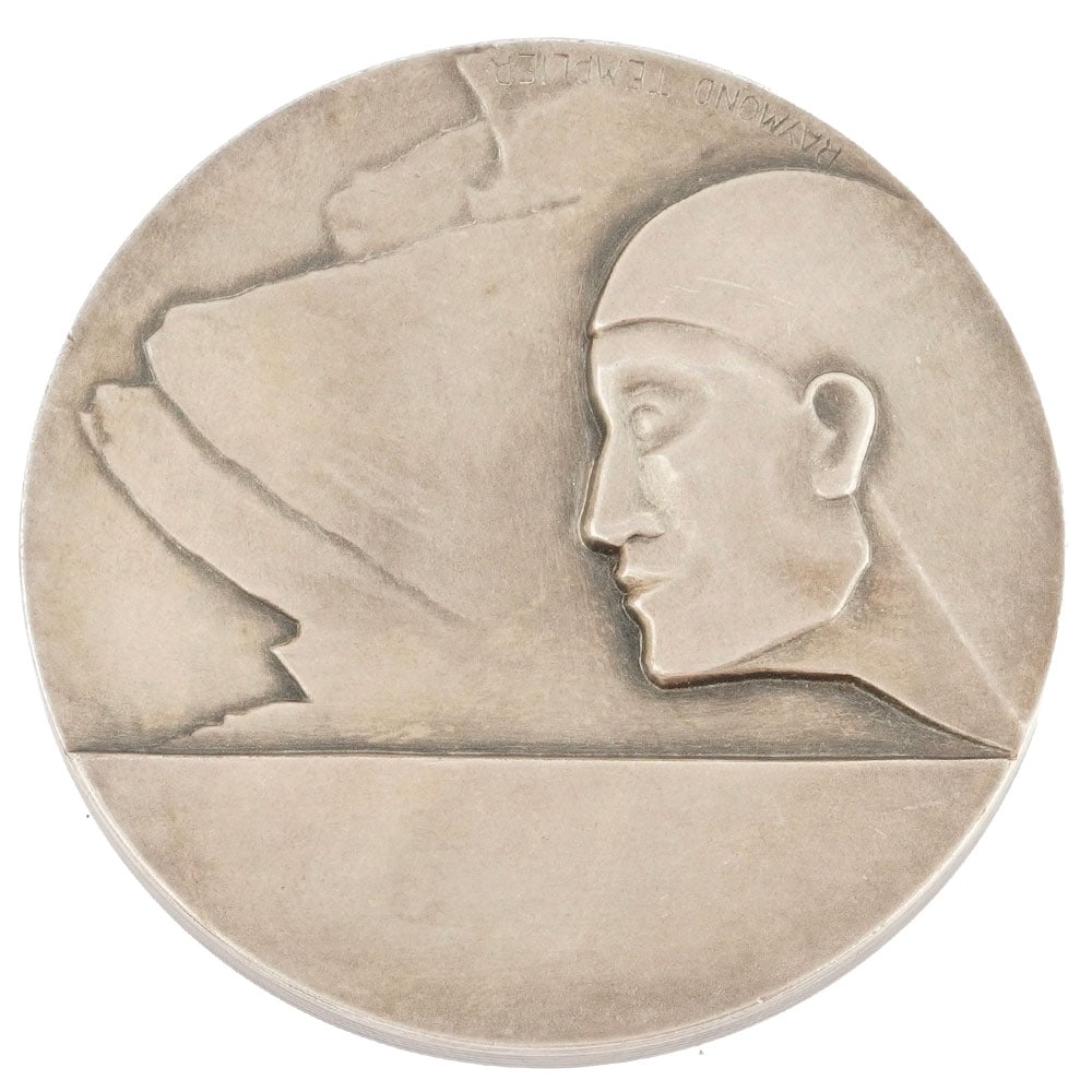 Raymond TEMPLIER (1891-1968): Description française: Raymond TEMPLIER (1891-1968) Médaille en bronze argenté "Profil d'homme regardant les sommets" dédié à Gustave Vallod, Président de la