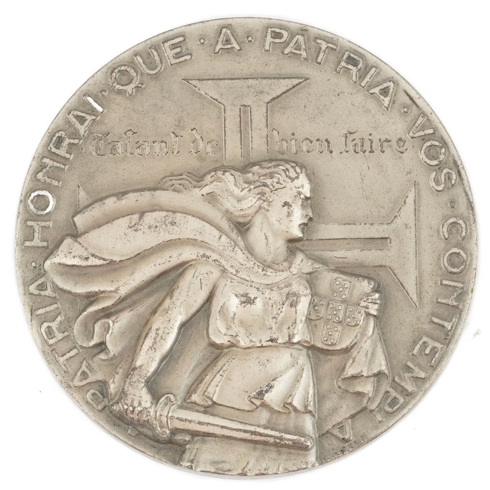 M.NORTE: Description française: M.NORTE Médaille commémorative en bronze argenté «Patria honrai que a patria vos contempla, Talant de bien faire», Au verso