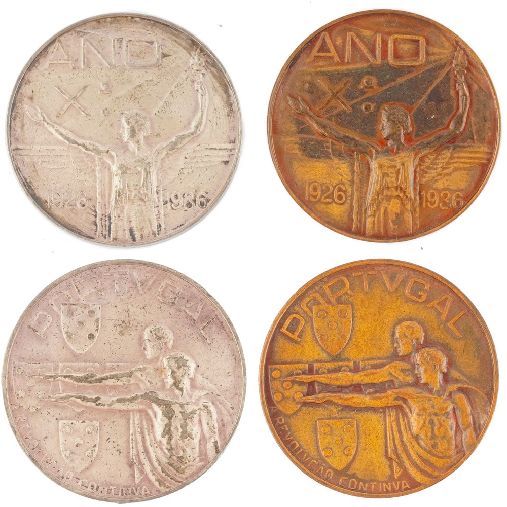M.NORTE: Description française: M.NORTE Deux médailles commémoratives en argent et bonze du 10ème annivarsaire de l'Estado Novo (1926-1936), Portugal Poids brut: 18.0 g ( médaille en