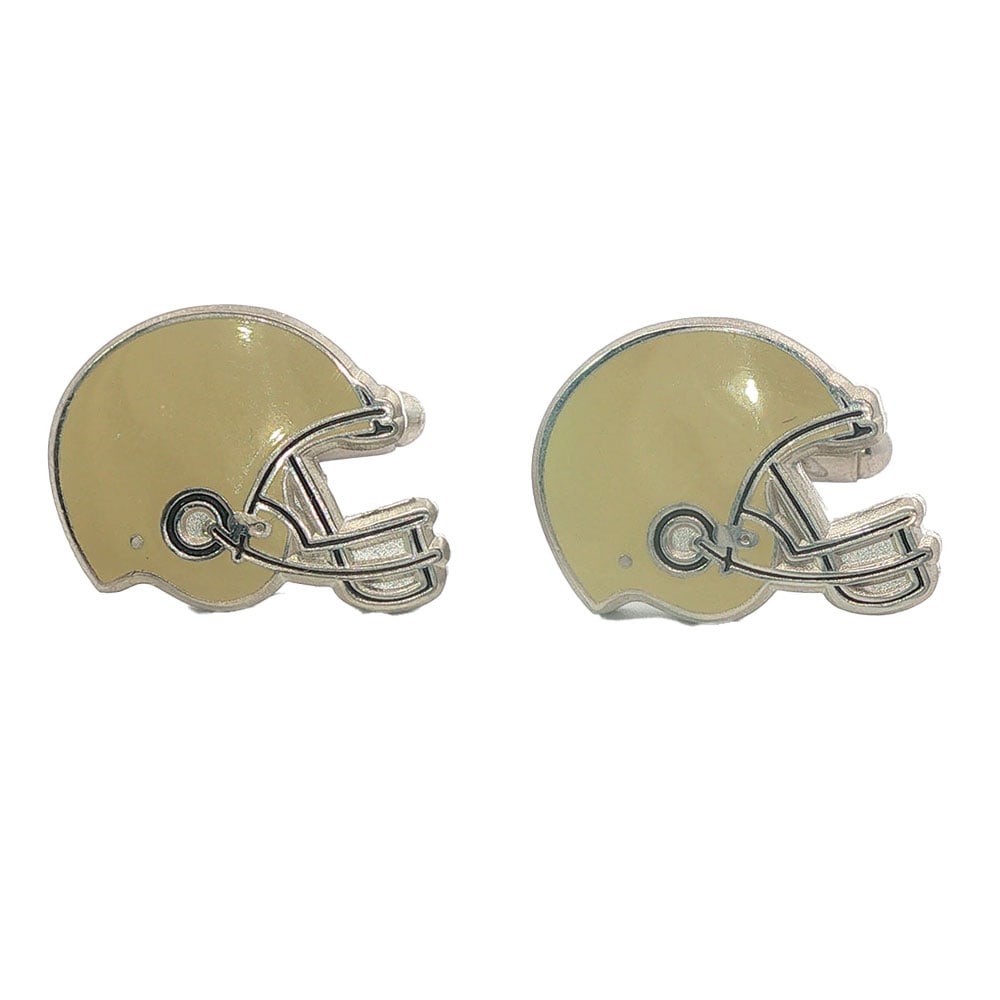 BOUTONS DE MANCHETTE/ CUFFLINKS: Description française: BOUTONS DE MANCHETTE Boutons de manchette représentant des casques de rugby en métal argenté English Description: CUFFLINKS Silver-tone metal rugby helmet cu