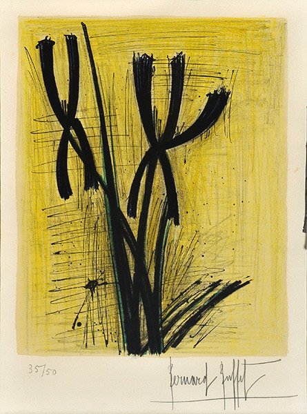 BUFFET, Bernard (1928-1999): BUFFET, Bernard (1928-1999) Dynamic lines on yellow background Lithograph Signed on the lower right: Bernard Buffet Numbered on the lower left: 35/50 36x28.5cm - 14x11.25"