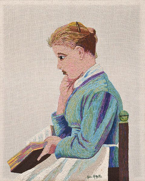 MATTE-DESROSIERS, Anne-Marie (1907-1977): MATTE-DESROSIERS, Anne-Marie (1907-1977) "La paysanne" Needlepoint painting Signed on the lower right: Anne M. Matte Titled on a plaque in the front 51x41cm - 26x16"