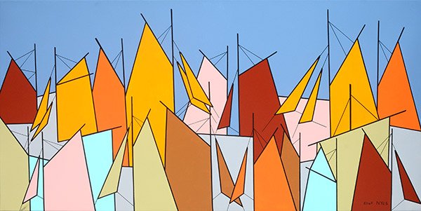 NYLS, Eliot (1952-): NYLS, Eliot (1952-) "Sails too much" Acrylic on canvas Signed on the lower right: Eliot Nyls Titled, dated and signed on the reverse on a label: 2010 40x80cm - 16x31.5"