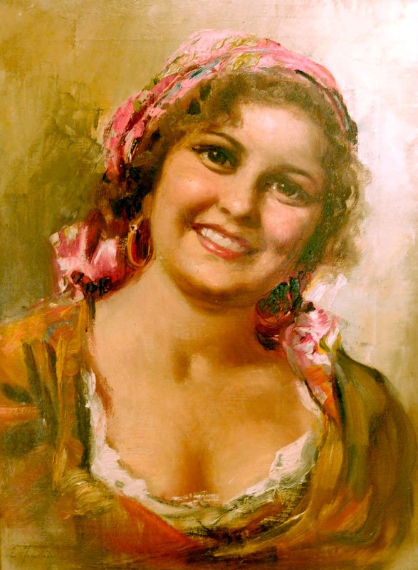 FRATTINI, Enrico (1890-1968): FRATTINI, Enrico (1890-1968) Gypsy Oil on canvas Signed on the lower left : E Frattini 41x31cm - 16x13''