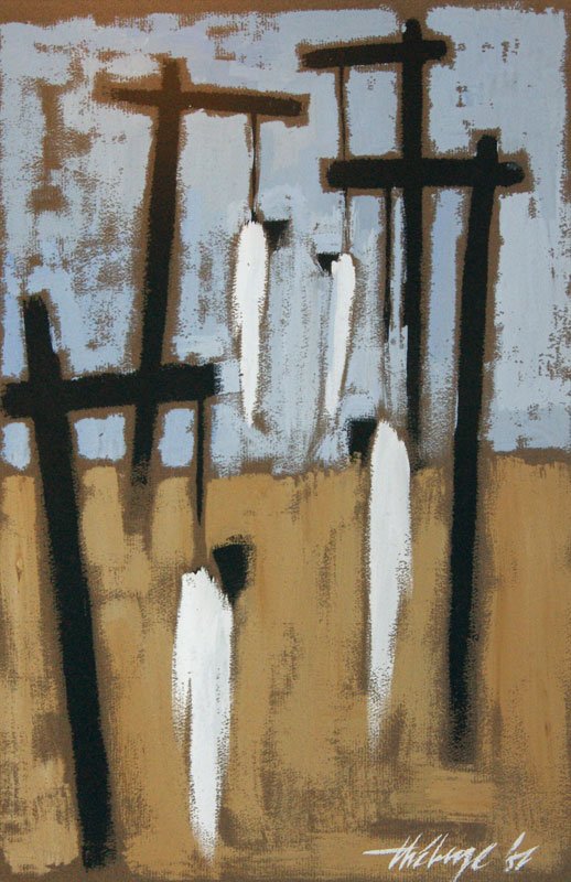 THÉBERGE, Claude (1934-): THÉBERGE, Claude (1934-) Haging Oil on paper Signed and dated on the lower right: Théberge 61(?) 43x28cm - 17x11"