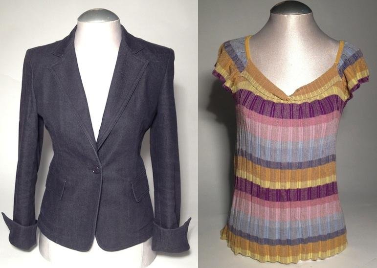 DKNY: DKNY Group of one navy jacket (size 2) and a short sleeve shirt (small size).