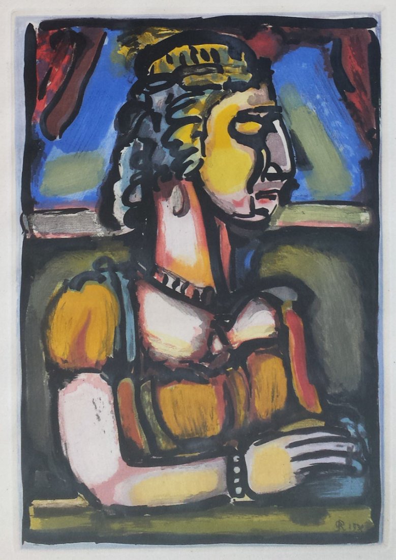 ROUAULT, Georges (1871-1958): ROUAULT, Georges (1871-1958)Lady with crestColour aquatintInscription on the back (label) : "Passion Series Plate XII"Signed and dated on the plate on the lower right : GR 193631x21cm - 12x8.5''