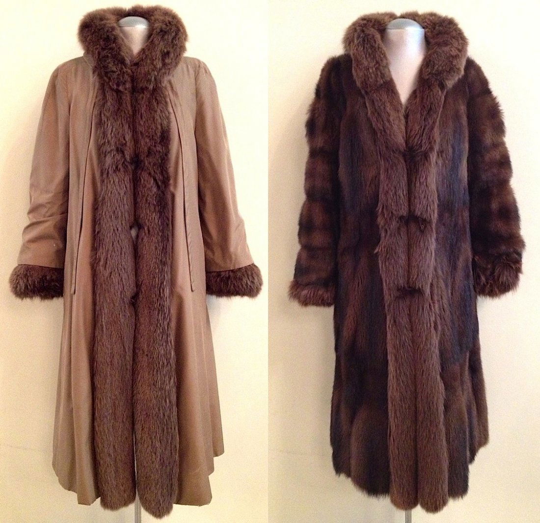 MINK: Long mink fur-lined cloak. Small to medium size.