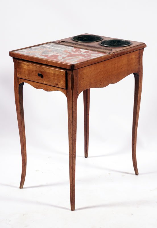 Louis XV style: Louis XV style small cooler table, with 2 metal ice buckets and Languedoc marble top.