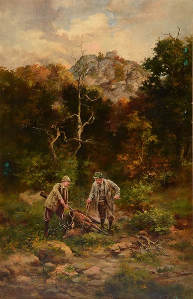 NEOGRADY, Laszlo (1896-1962): NEOGRADY, Laszlo (1896-1962) Hunters Oil on canvas Signed on the lower left: Neogrady 86x56cm -34x22" Provenance: George et Shirley Moore foundation