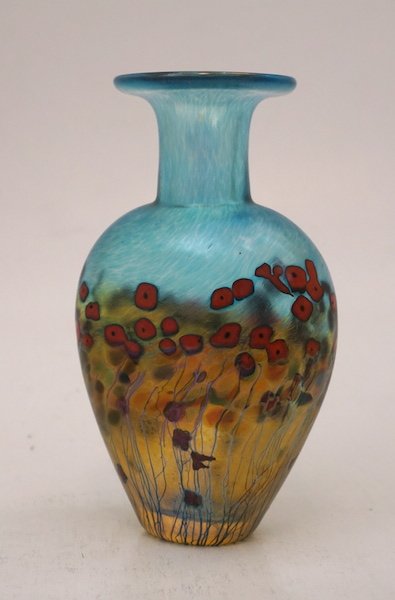 IN THE TASTE OF LOETZ: Vase with poppy decor.In the taste of Loetz.