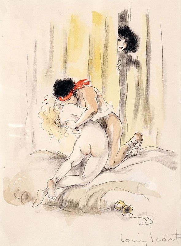 ICART, Louis (1888-1950): ICART, Louis (1888-1950) Bandana lover Watercolour Signed on the lower right: Louis Icart 20x14cm - 8x5.5"