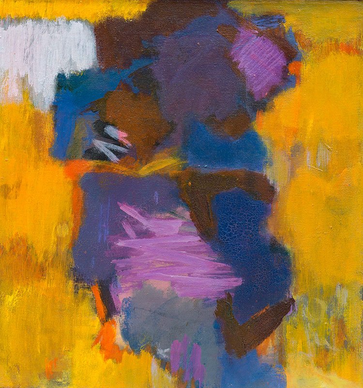 VENOR, Robert (1931-2014): VENOR, Robert (1931-2014)"Wild flowers in orange landscape"Acrylic on canvasSigned, titled and dated on the reverse: Venor 196446x43cm - 18x17"