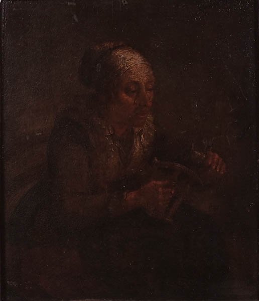 DOU, Gerrit (1613-1675) in the manner of: DOU, Gerrit (1613-1675) in the manner of Spinner Oil on board 26.5x23cm - 10.5x9"