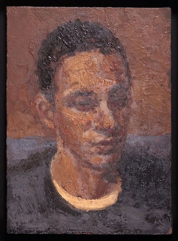 LONGPRÉ, Olivier (1973-): LONGPRÉ, Olivier (1973-) "Martin à la chaise bleue" Huile sur toile marouflée sur panneau Signée, titrée et datée au dos: 1998 33x24cm - 13x9.5"