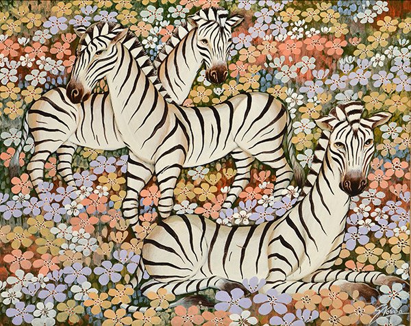 NOVOA, Gustavo (1940): NOVOA, Gustavo (1940) "Zebra Patch" Oil on masonite Signed on the lower right : GNovoa Titled on the back Inscription on the reverse : "Palm Beach Show" 31.5x39.5cm - 12.5x15.5"
