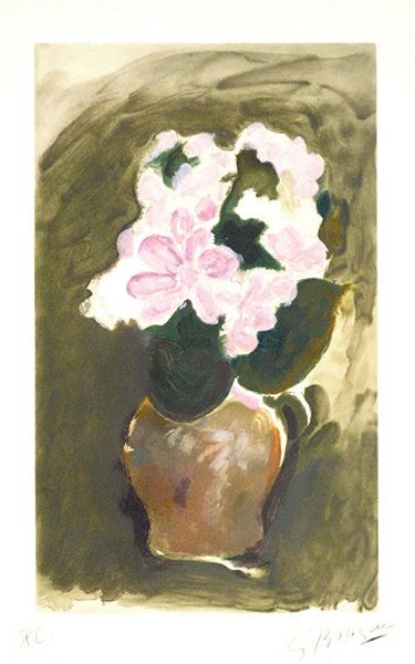 BRAQUE, Georges (1882-1963): BRAQUE, Georges (1882-1963) Les Fleurs violets (Vase de Fleurs)(1960) Aquatint Signed on the lower right: G. Braque Numbered on the lower left: XIV/L 48x29cm - 18.75x11.5"