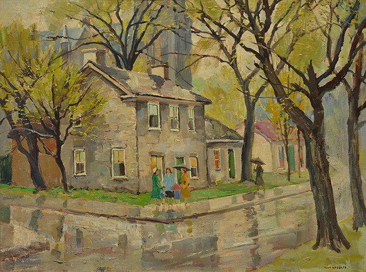 ROBERTS, Tom (1909-1998): ROBERTS, Tom (1909-1998) "Birches in the spring" Oil on masonite Signed in the lower right: Tom Roberts Titled on a plaque in the front 49x64cm - 19.25x25.25"