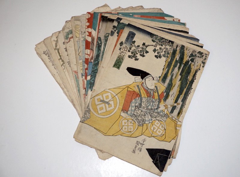 UTAGAWA KUNISADA: Utagawa Kunisada (1786-1865) Lot comprised of three triptychs and four oban tate-e diptychs, portraying kabuki actors, scenes with Ebisu, snow scenes and with a giant rat. Signed Kunisada ga.