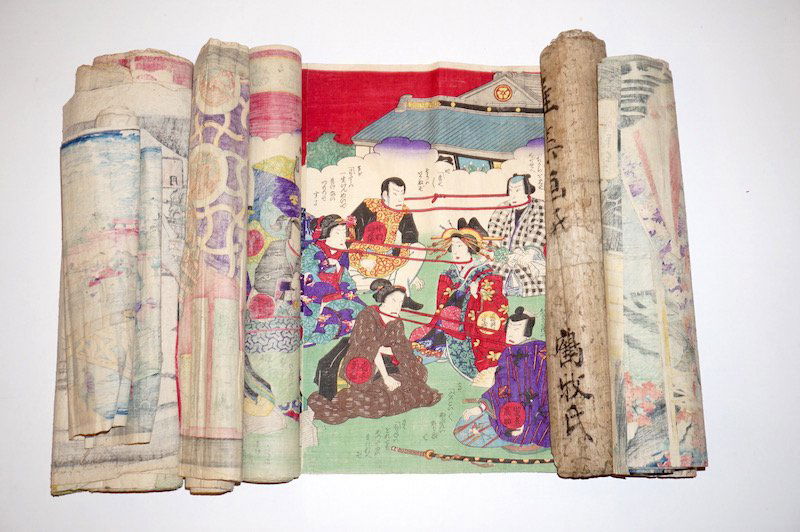 UTAGAWA KUNIAKI II AND OTHERS: Utagawa Kuniaki II (1835-1888), Toyohara Kunichika (1835-1900), Utagawa Fusatane (active 1854-1888), Morikawa Chikashige (active 1869-1882), Utagawa Kunimasa II (active around 1850), Utgawa Toyoshige