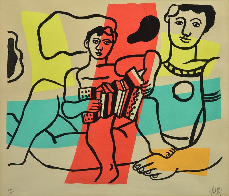 LÉGER, Fernand (1881-1955): LÉGER, Fernand (1881-1955) "L'enfant à l'accordéon" Aquatint colored on paper Signed on the lower right : F.Leger Numbered on the lower left : 59/75 47x56.5cm - 18.5x22.75" © Fernand Léger / SO