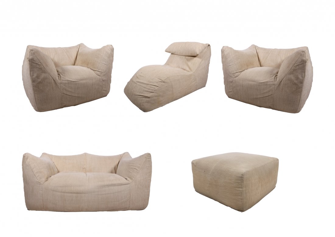 BELLINI, Mario (1935-) - B&B ITALY: BELLINI, Mario (1935-) - B&B ITALY"Le Bambole" ivory corduroy living room set comprising one settee, two armchairs, one ottoman and one lounge chair.