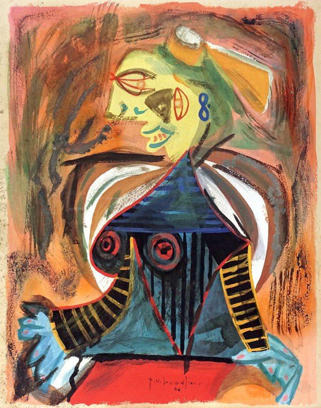 BEAULIEU, Paul Vanier (1910-1996): BEAULIEU, Paul Vanier (1910-1996) Tribute to Picasso Gouache on paper Signed and dated on the lower center: P.V. Beaulieu 46 46x37cm - 18x14.5"