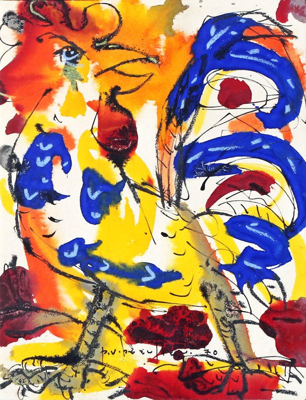 BEAULIEU, Paul Vanier (1910-1996): BEAULIEU, Paul Vanier (1910-1996) Rooster Watercolour Signed and dated on the lower center: P.V. Beaulieu 70 32x24cm - 12.5x9.5"