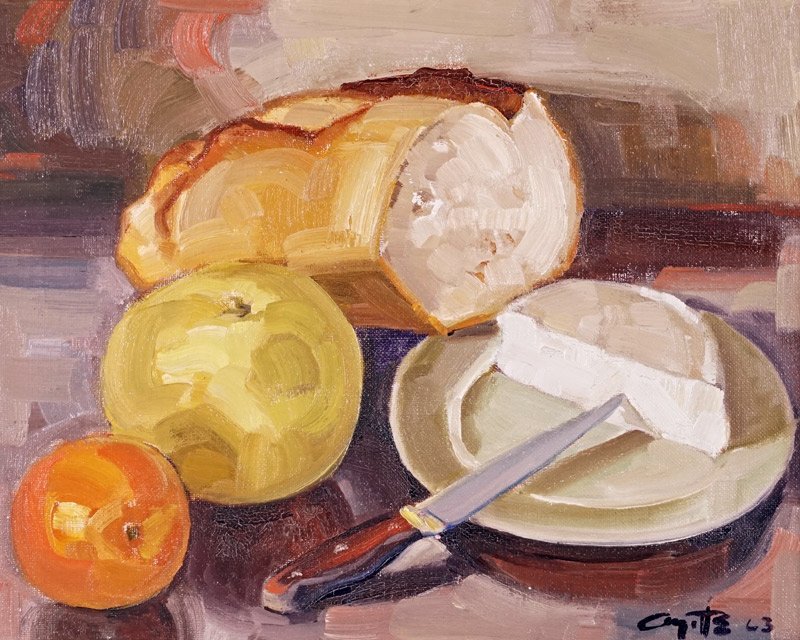 AYOTTE, Léo (1909-1977): AYOTTE, Léo (1909-1977)Still life with cheeseOil on canvasSigned and dated on the lower right:Ayotte 6333x41cm - 13x16"