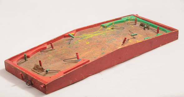 LEMOYNE, Serge (1941-1998) et Armand VAILLANCOURT: LEMOYNE, Serge (1941-1998) et Armand VAILLANCOURT (1929-) Oil on table hockey game, wood, metal and plastic Signed on he top: Lemoyne, Armand Vaillancourt H : 9.5cm - 3.75" L : 98cm – 38.5" l : 37cm
