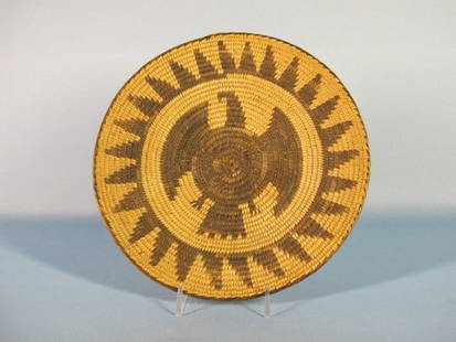 Navajo Eagle Basket: Native American Navajo basketry, Eagle in the center, early 20th century. Size: Diameter 9".