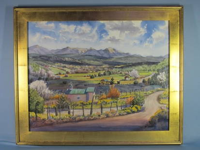 Watercolor by Ken Daggett: Ken Daggett, New Mexico, "Ojo Sarco Valley", watercolor, signed lower right, 22 in. x 28 in., frame 28 in. x 33 in., provenance: private collection, Columbus, Texas. 22 x 28