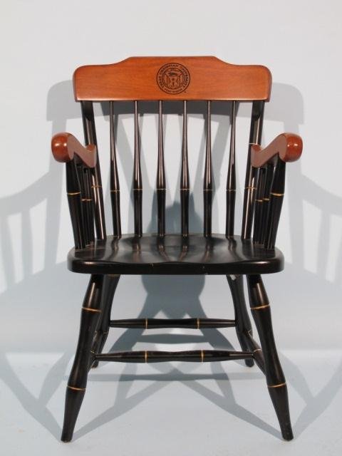 Texas Christian University Windsor Alumni Chair: Texas Christian University, Fort Worth Alumni Armchair. Ebonized finish with natural wood finish arms, 35" Ht x 22 1/2" D x 22" W.
