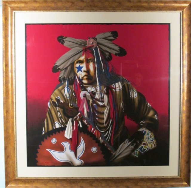 JD Challenger "Fire Thunder": JD Challenger "Fire Thunder", Serigraph on paper, framed, signed with Certificate of Authenticity, numbered 299/400, framed size 42 in. x 42 in.