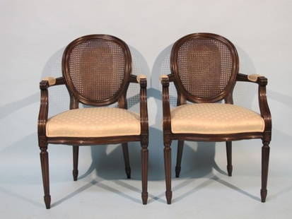 Pair of Louis XVI Style Cane Back Open Armchairs.: Pair of Louis XVI Style Cane Back Open Armchairs. 37 1/2"Ht x 23 1/2"W x 21"D