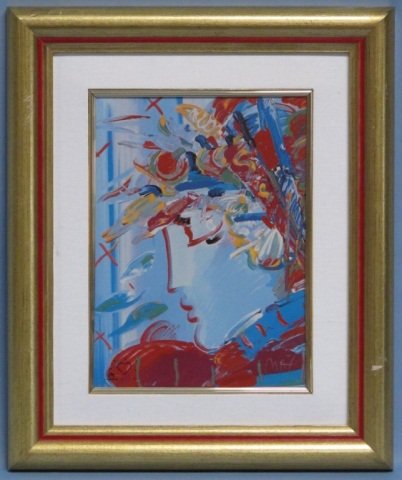 Peter Max, "Blushing Beauty": Peter Max, German/American (1937 - ), "Blushing Beauty", 1990, ceramic plaque, plaque: 10.25 in. x 7.5 in. , frame: 16.25 in. x 13.5 in., provenance: private collection of Mrs. Wilma Bruyere, Houston,
