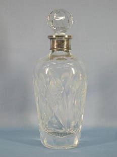 Nice Cut Crystal Decanter with Stopper, Silver Rim: Nice Cut Crystal Decanter with Stopper, Silver Rim 12" Ht